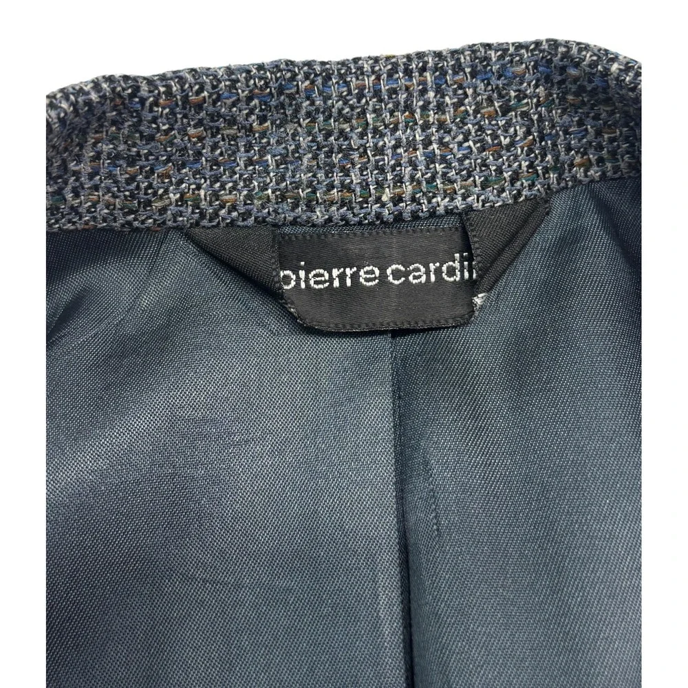 vtg Pierre Cardin 40R Double Breasted Tweed Blazer Jacket Blue Gray Fleck USA
